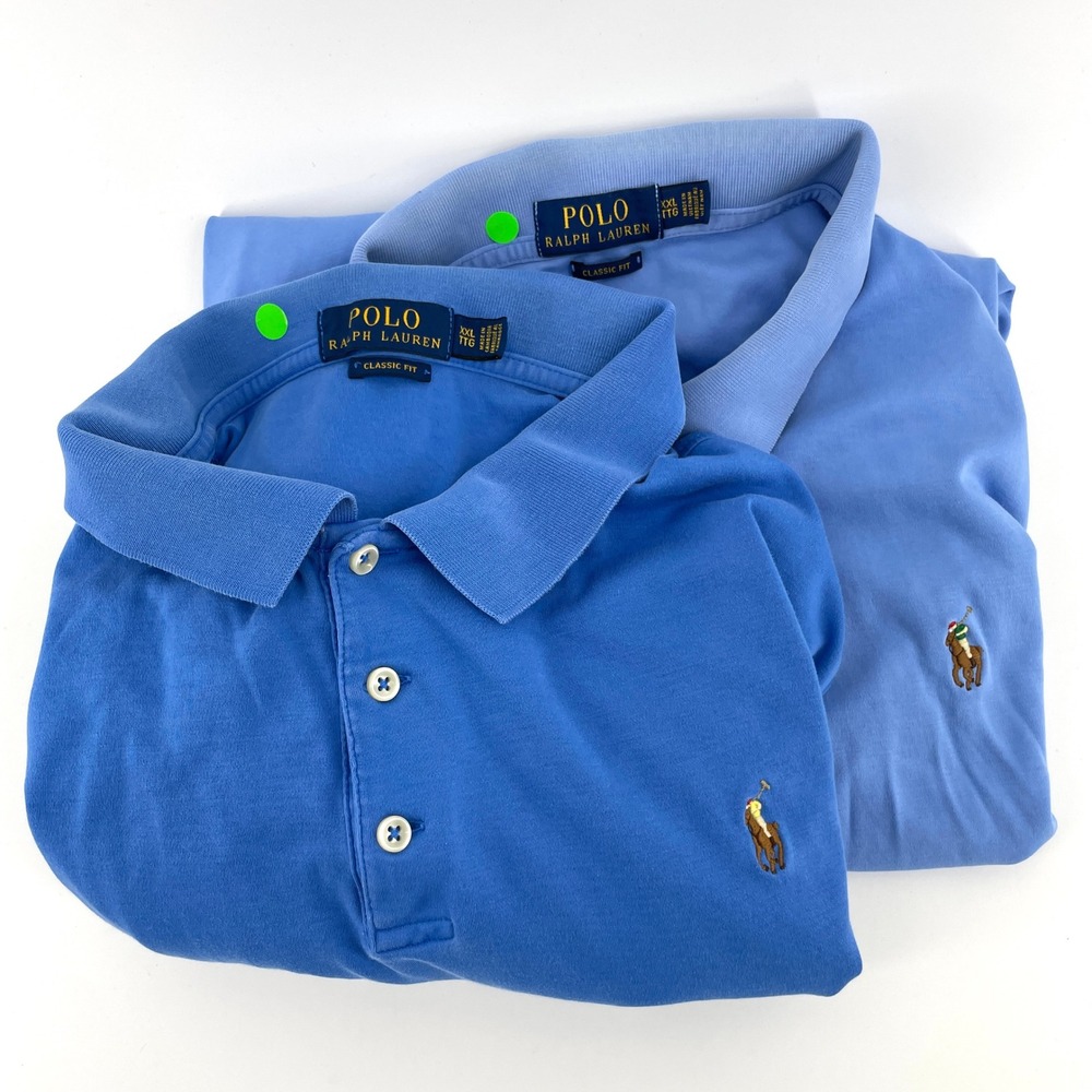 (2) Polo Ralph‎ Lauren Classic Fit Shirts Mens XXL Blue Short Sleeve Flesh Pony